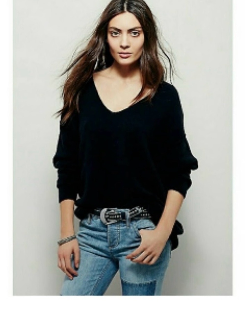 Free People Women's Black V-Neck Top Size XS